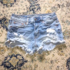 American eagle blue distressed jean shorts